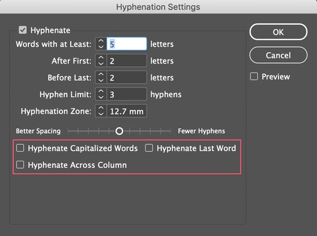 How to Remove Hyphens from Capitalised Words, Last Words or Across Columns in InDesign